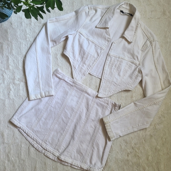 Zara White Denim Jacket and Skirt Matching Set. - Picture 2 of 6